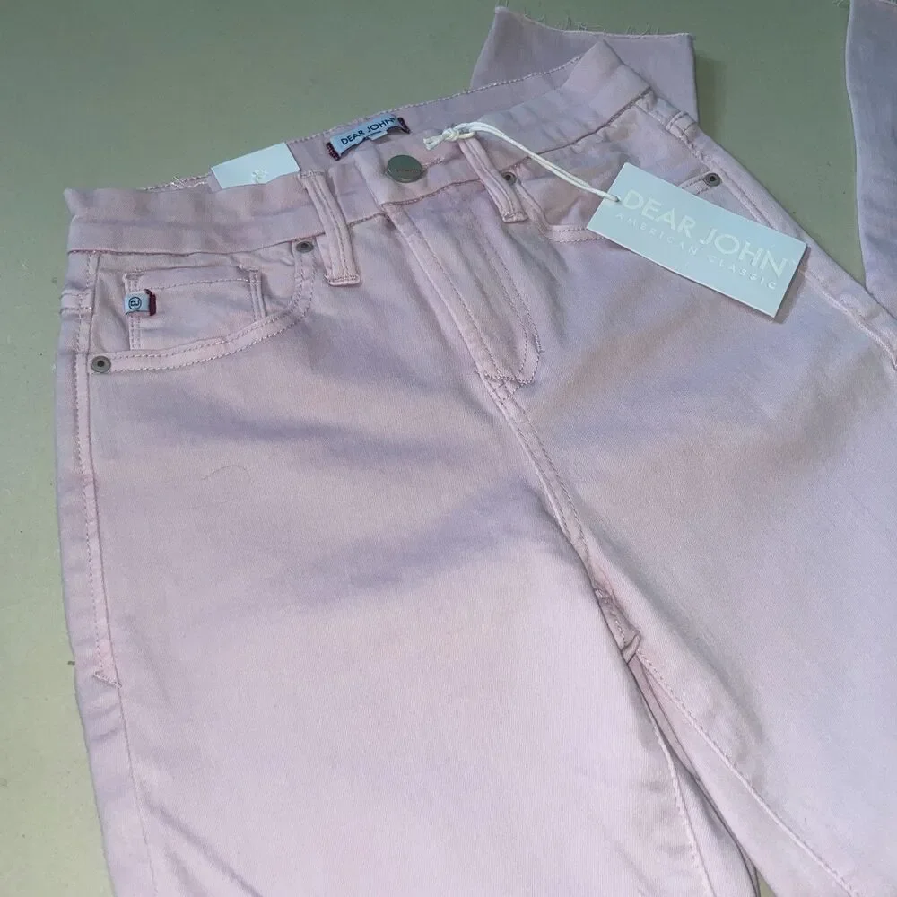 Dear John Denim High Rise Raw Ankle Skinny Jeans Pink Purple Size 24